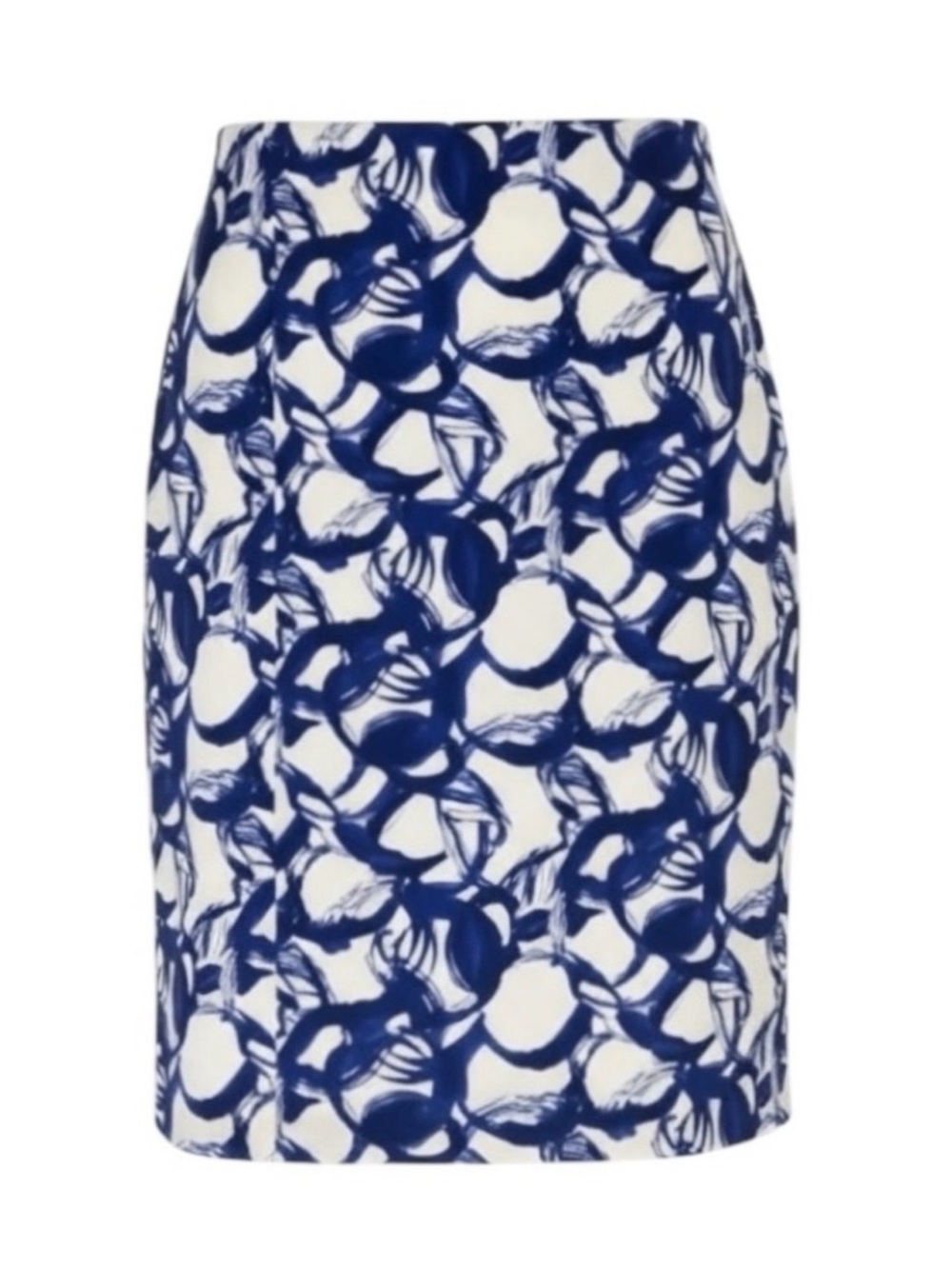Lavia Blue & White Abstract Print High Waisted Cotton Blend Pencil Skirt Size 2